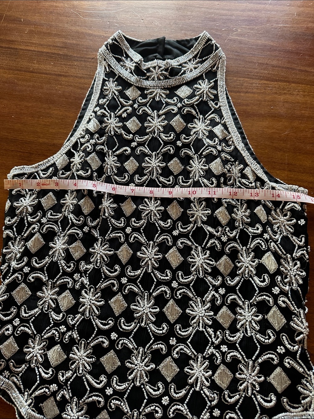 Papell Boutique Black Tank Top with Silver Bead Embroidery - Picture 3 of 5